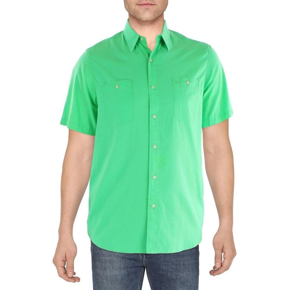POLO RALPH LAUREN Men's Classic Fit Washed Poplin Shirt NGrn X-Large Neon Green